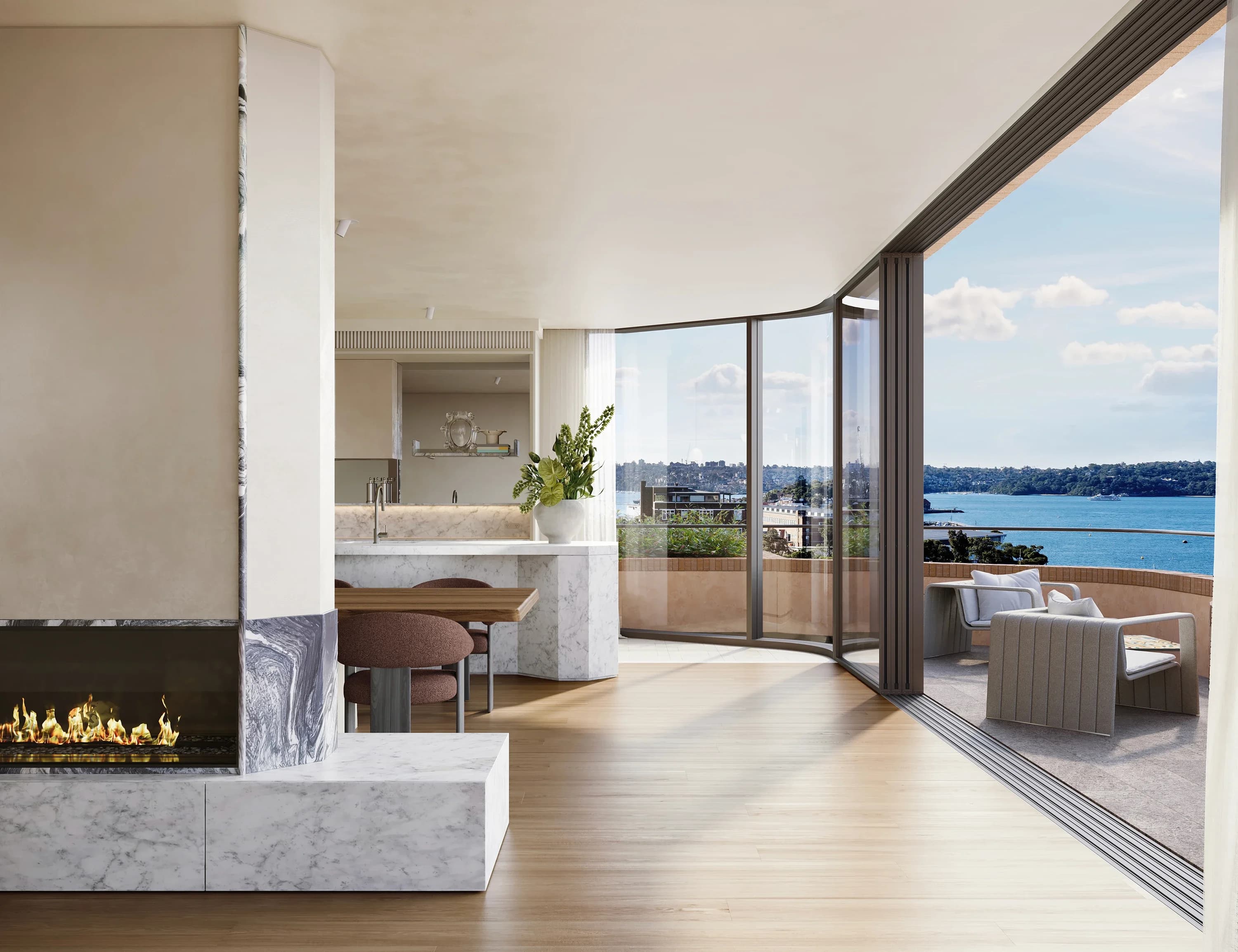 Elizabeth Bay Regency House项目的豪华公寓室内与悉尼海港景观