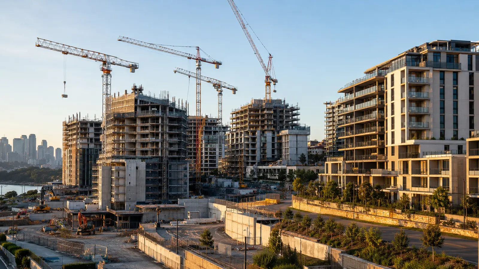 Sydney apartment development with completed and unfinished buildings
