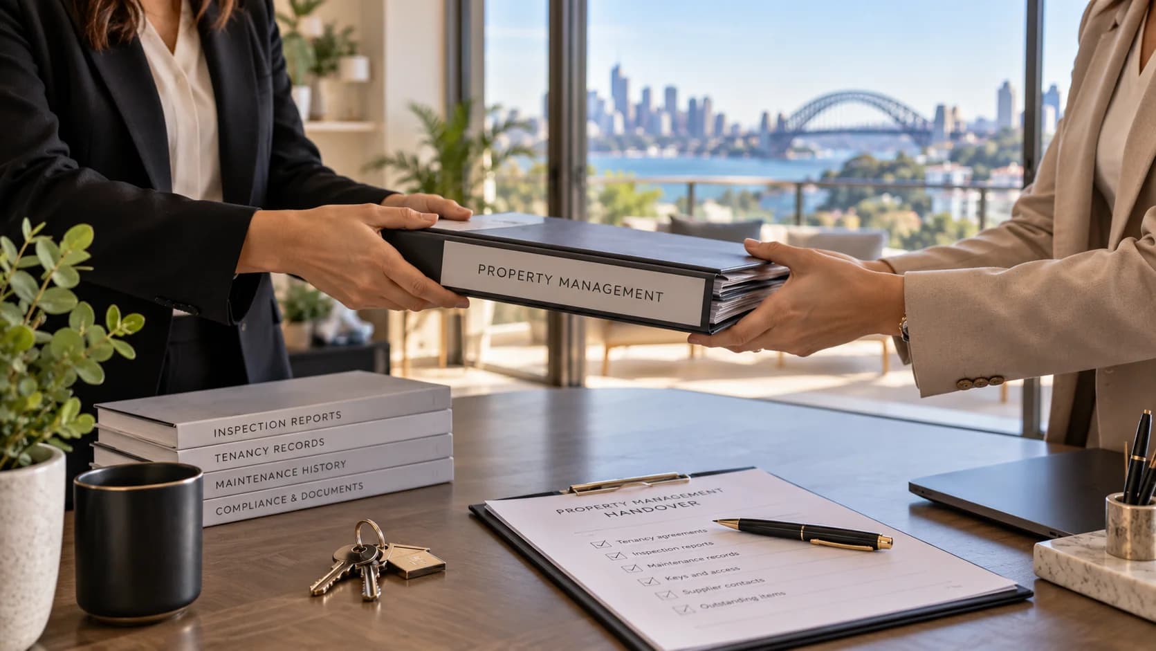 Documents and keys prepared for a property management handover