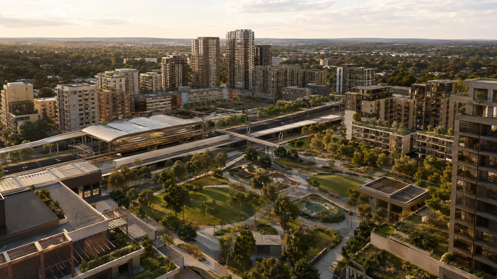 Western Sydney 交通导向型住宅区的编辑概念图