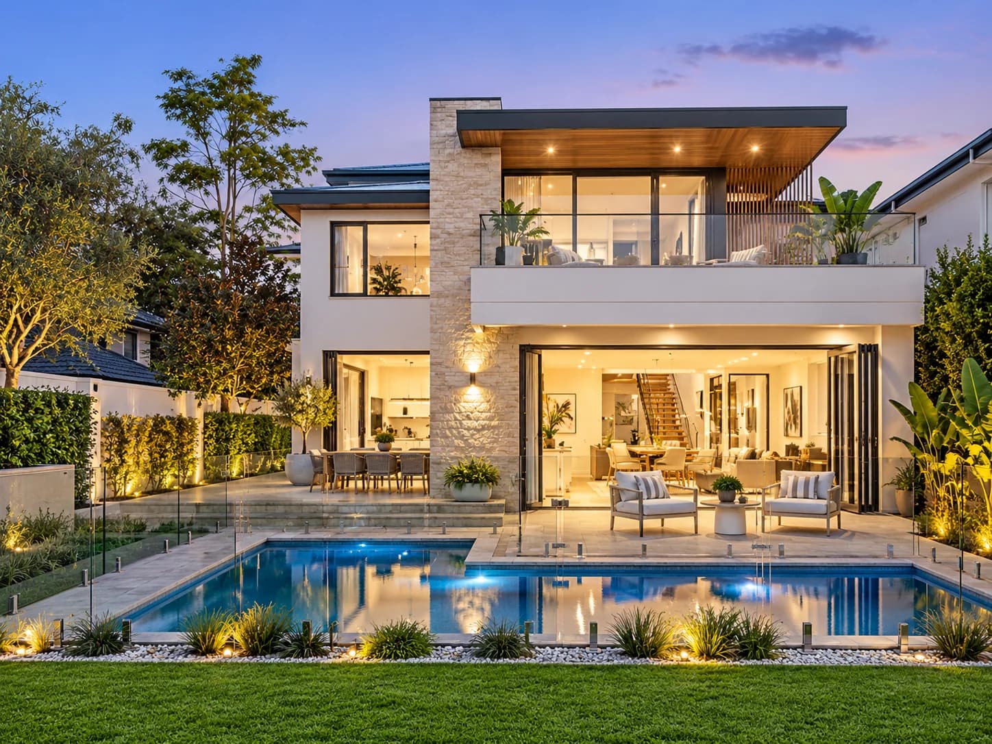 Contemporary two-storey house with a pool and terrace