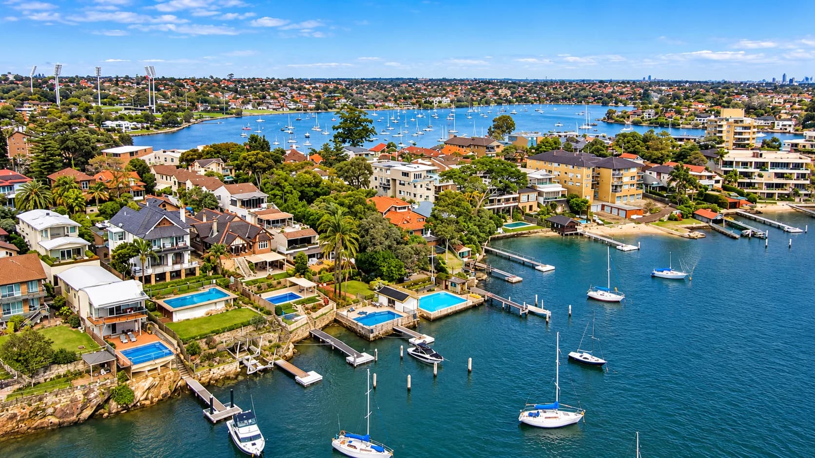 Harbourside houses and boat moorings