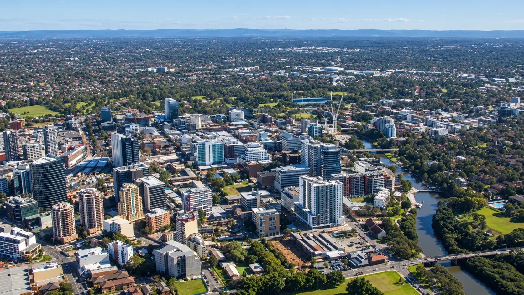 Residential apartments and streetscape in Greater Parramatta