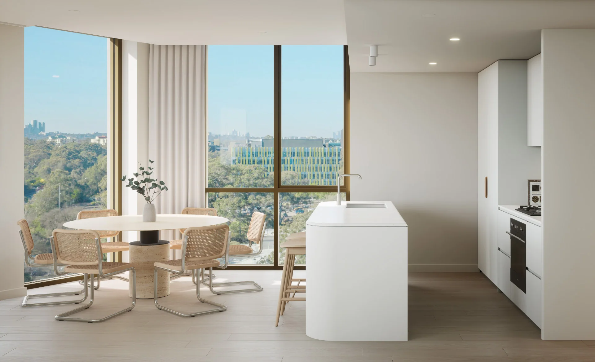 Contemporary Macquarie Park apartment kitchen and dining area