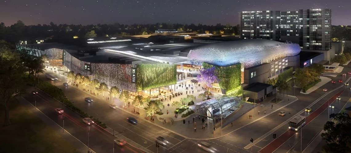 Macquarie Park retail, Metro and apartment precinct at night