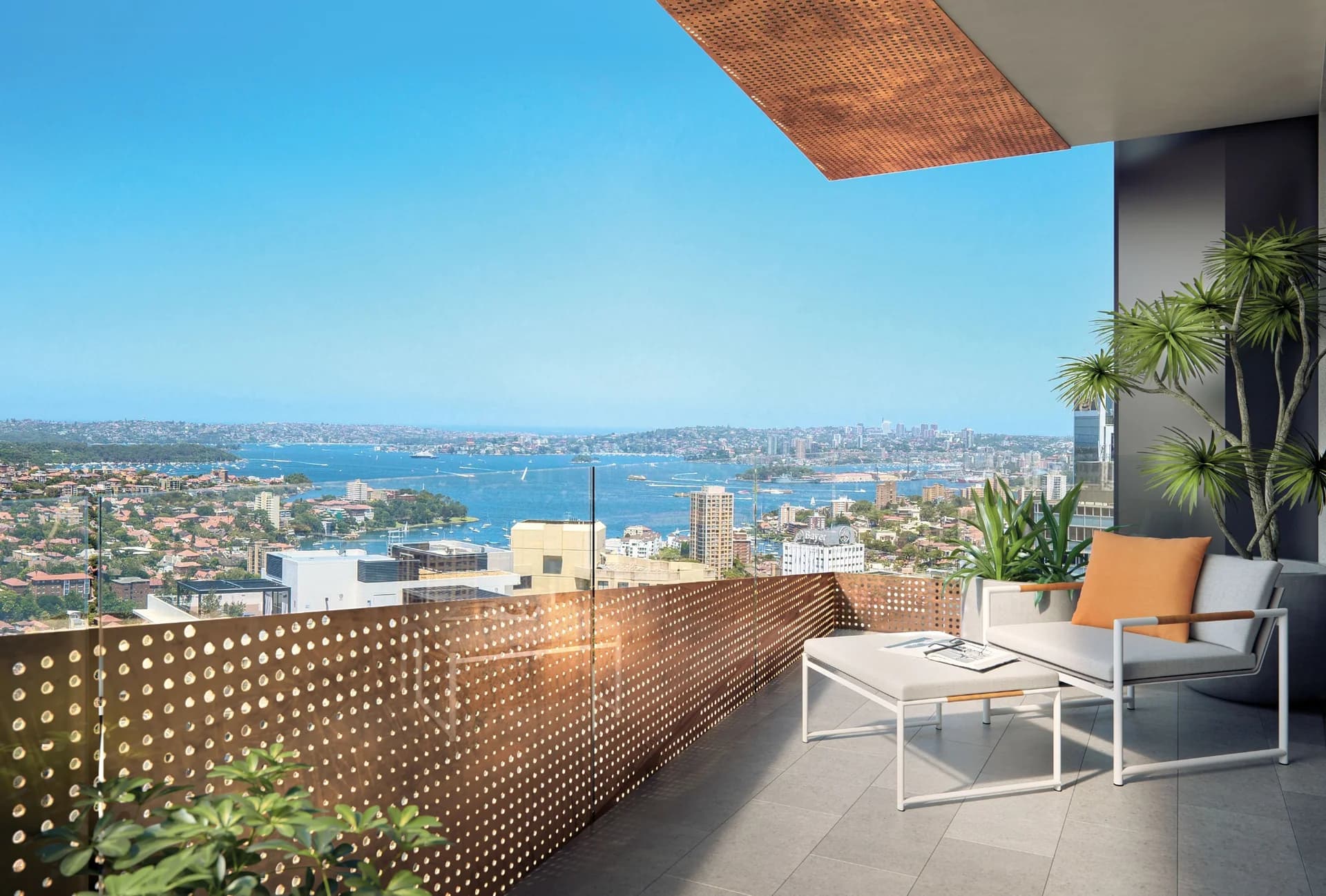 North Sydney apartment balcony overlooking Sydney Harbour