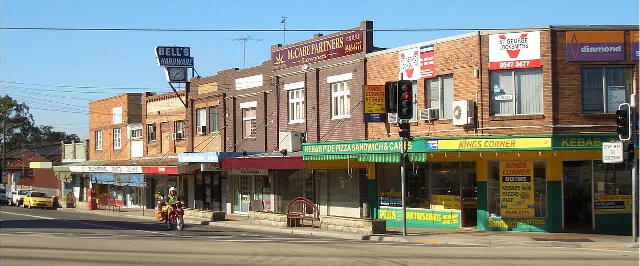 Local streetscape in South Hurstville, Sydney