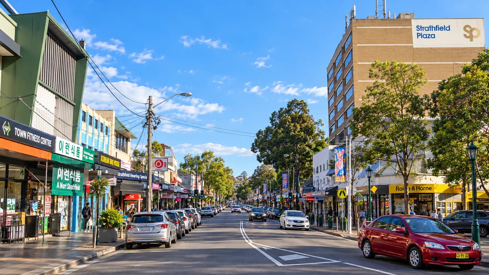 Shopping street beside Strathfield Plaza