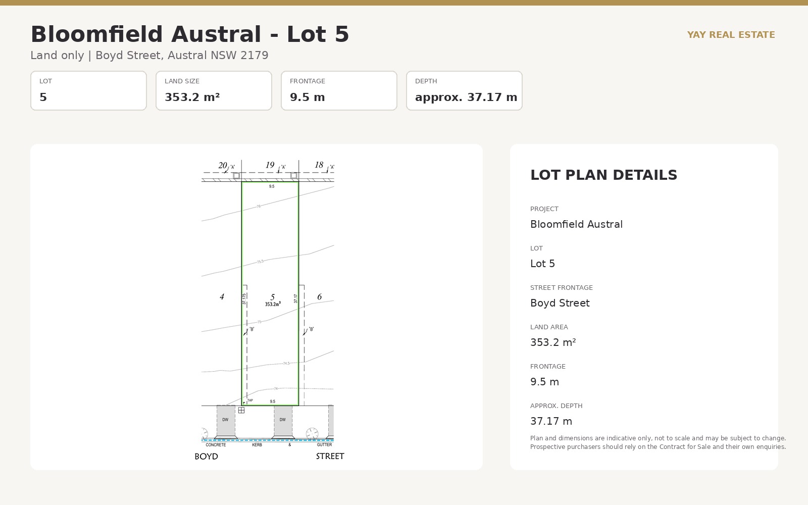 Bloomfield Austral Lot 5 地块图,面积353.2平方米,临街宽9.5米