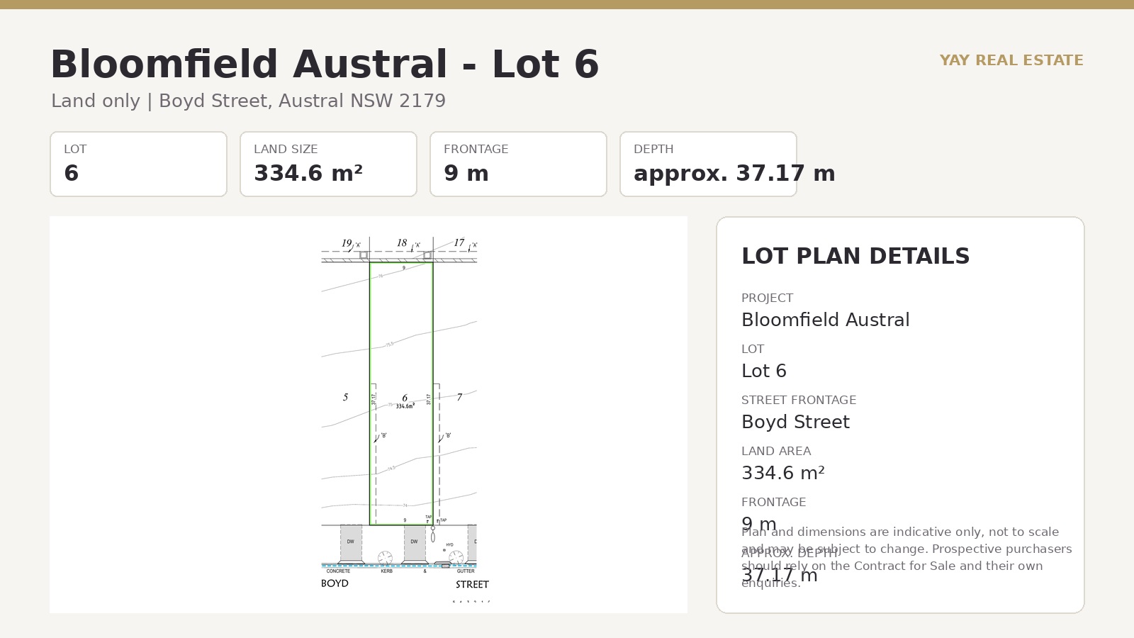 Bloomfield Austral Lot 6 地块图,面积334.6平方米,临街宽9米