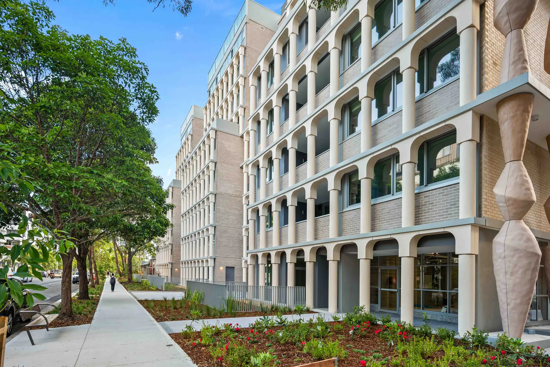 Landscaped pedestrian space at The Rothschild, Rosebery
